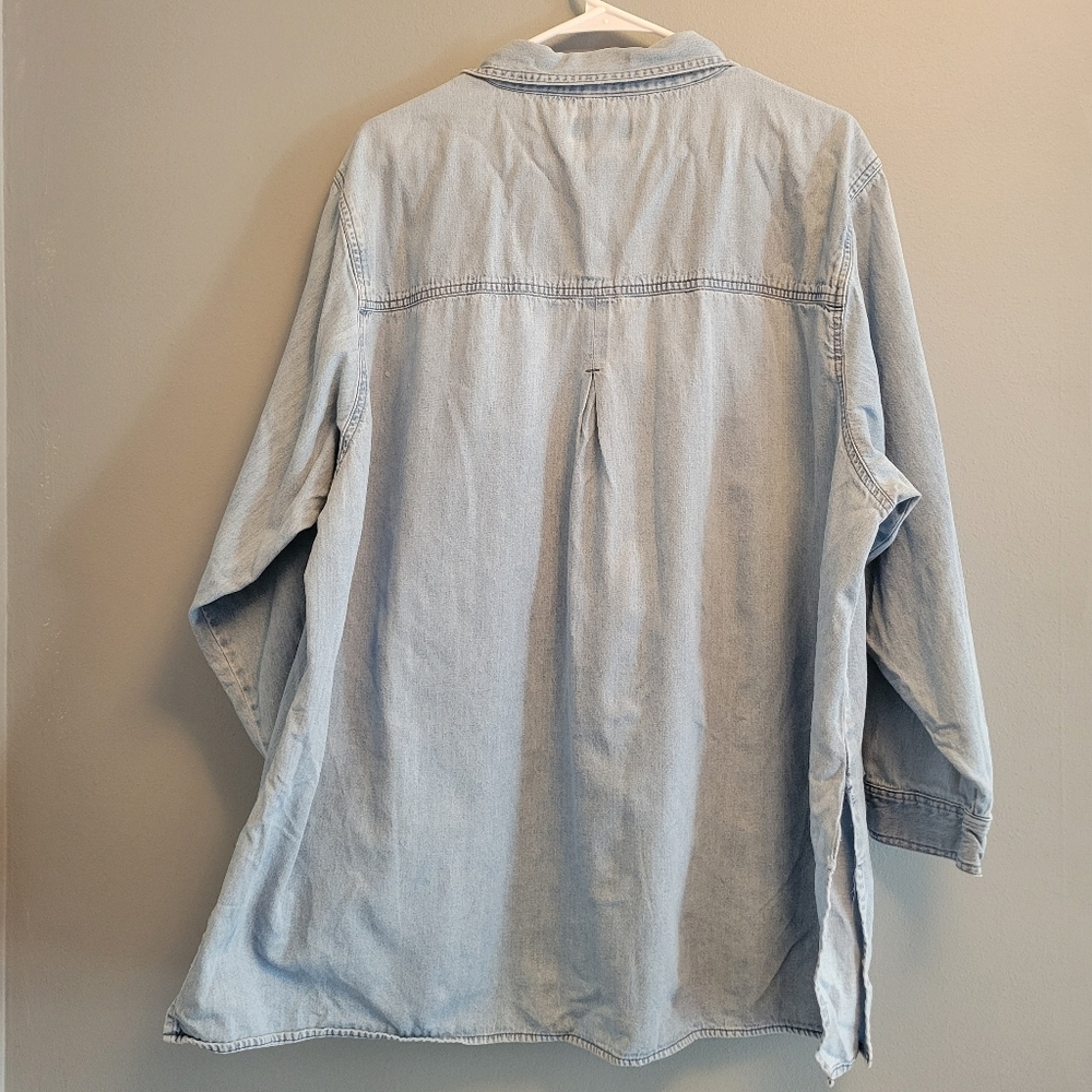 Vintage 90s Patchwork Denim Shirt Large Beaded Boho Art Teacher Chic - Picture 3 of 12